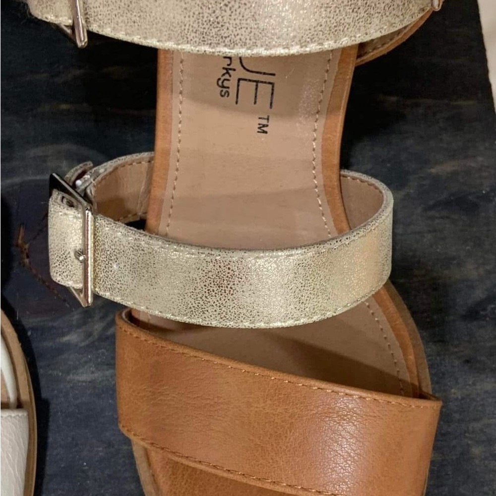Corkys Cream and Tan Heels with Elegant Straps